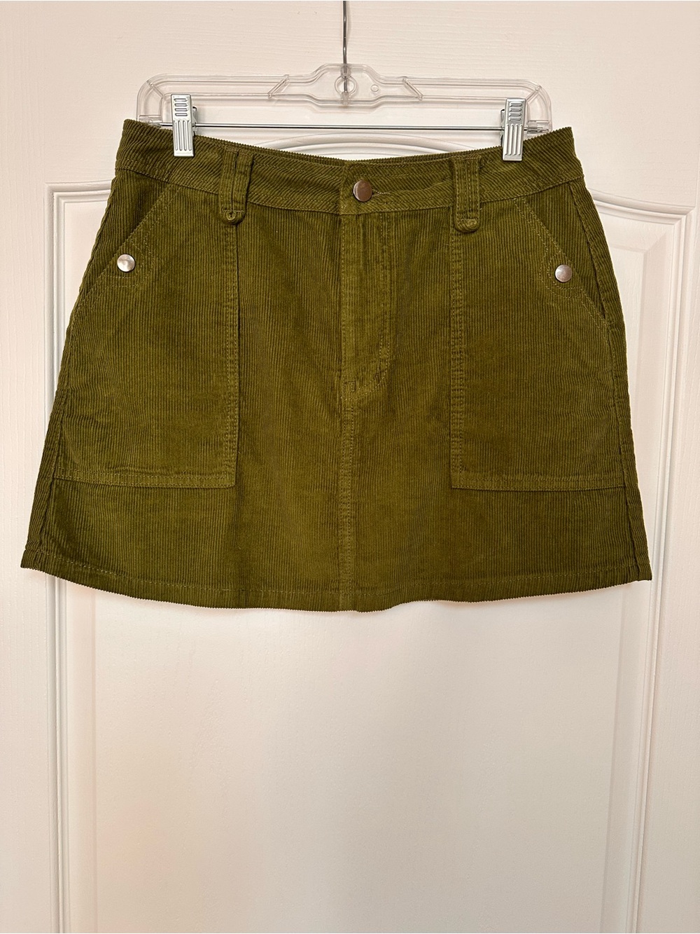 Corduroy Mini Skirt in Olive Green